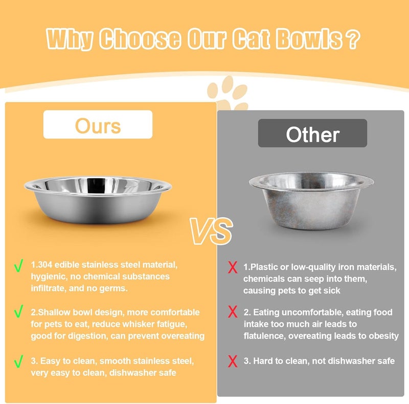MicoSim Stainless Steel Cat Bowl - Shallow Wide Flat Cats Food Bowls,Metal Kitten Dishes Whisker Friendly Fatigue Relief,Replacement Basic Kitty Plates for Elevated Stand,Dishwasher Safe（Set of 12） - Image 3